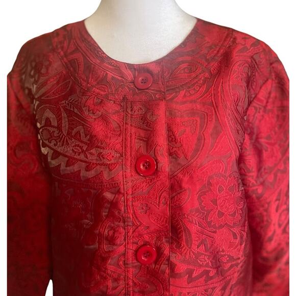 Chico's Red Paisley Silk Look Blazer Size 2 (12) - Picture 2 of 7
